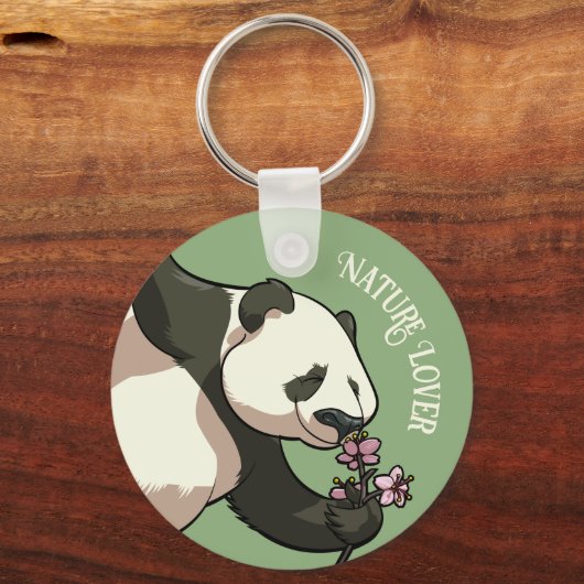 Happy Panda riecht Blossom Natur Lover Cartoon Schlüsselanhänger (Vorderseite)