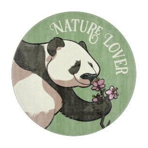 Happy Panda riecht Blossom Natur Lover Cartoon Schneidebrett