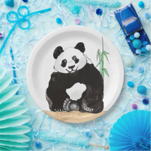 Happy Panda Teller, 9" Rundpapier-Platte Pappteller