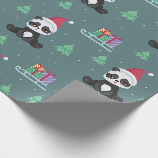 Happy Pandas Christmas Pattern Geschenkpapier (Ecke)