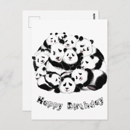 Happy Pandas Funny Birthday Card Postkarte (Vorne/Hinten)
