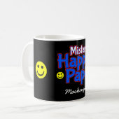 Happy Papi mit Smile Emojis und Name auf BLACK Kaffeetasse (Vorderseite Links)