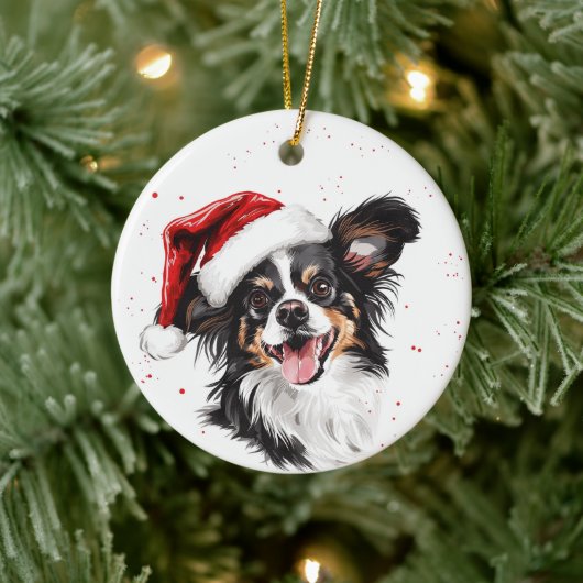 Happy Papillon Dog Christmas Personalized Keramik Ornament (Baum)