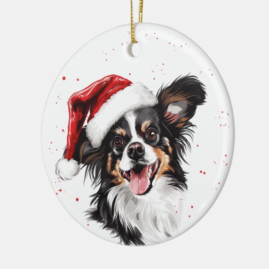Happy Papillon Dog Christmas Personalized Keramik Ornament (Links)