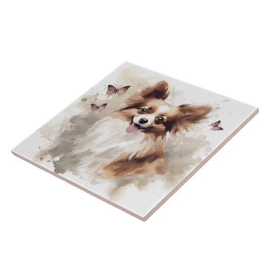 Happy Papillon Dog Watercolor Fliese (Seite)