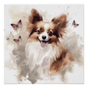 Happy Papillon Dog Watercolor Poster