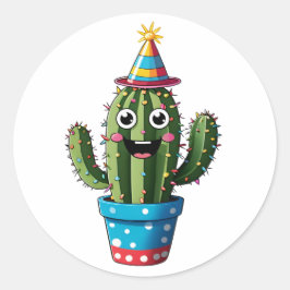 Happy Party Cactus - Niedlicher festlicher Cartoon Runder Aufkleber