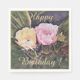 Happy Party Celebration Yellow Pink Cactus Blume Serviette