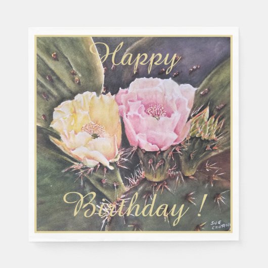 Happy Party Celebration Yellow Pink Cactus Blume Serviette (Vorderseite)