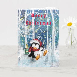 Happy Party Pinguin Funny Christmas Card Karte