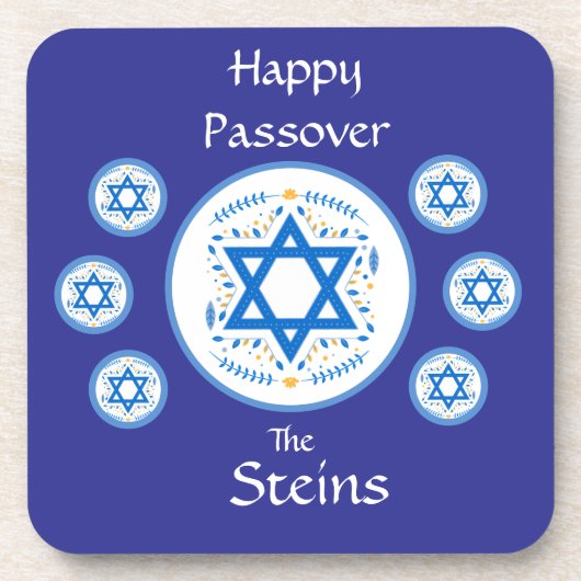 Happy PASSOVER Blue Star of David NAME Getränkeuntersetzer (Vorderseite)