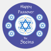 Happy PASSOVER Blue Star of David NAME Runder Aufkleber (Vorderseite)