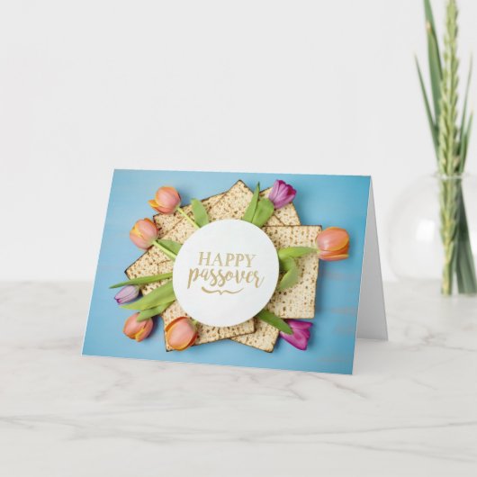 Happy Passover Card with Tulips & Matzo | Modern Karte (Vorderseite)