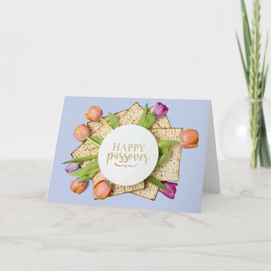 Happy Passover Card with Tulips & Matzo | Modern Karte (Vorderseite)