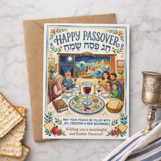 Happy Passover Chag Pesach Sameach Colorful Folk Postkarte