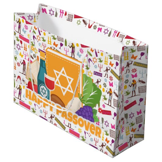 Happy Passover  Große Geschenktüte (Vorderseite Schrägansicht)