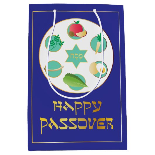Happy Passover in blau Mittlere Geschenktüte (Vorderseite)