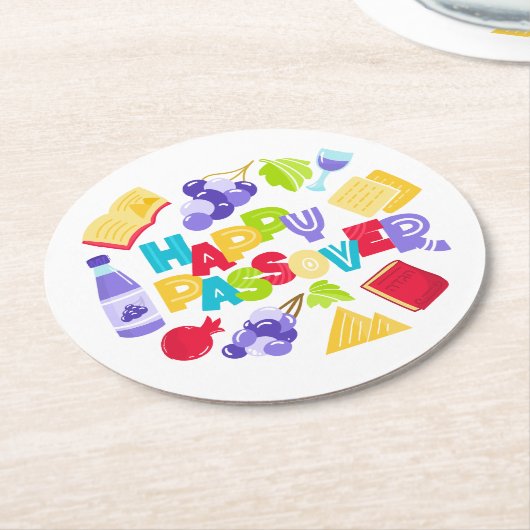 Happy Passover Paper Coaster Runder Pappuntersetzer (Angewinkelt)