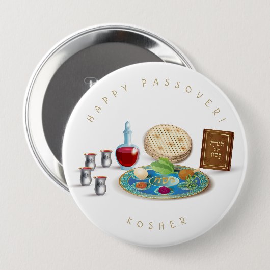 Happy Passover Plate Kosher Pesach Button (Vorne & Hinten)