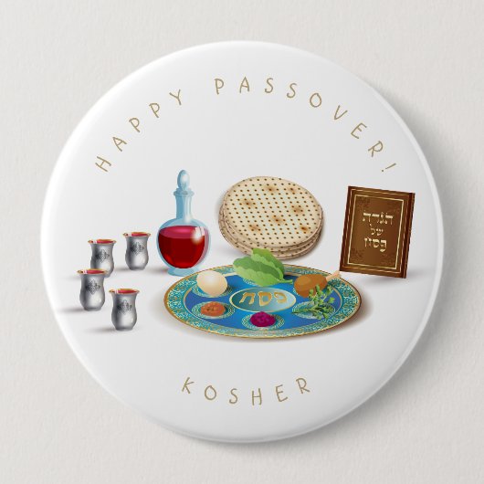 Happy Passover Plate Kosher Pesach Button (Vorderseite)