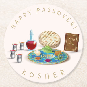 Happy Passover Plate Kosher Pesach Runder Pappuntersetzer