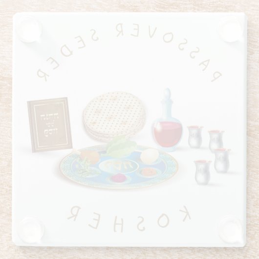 Happy Passover SEDER Kosher Pesach Plate Glasuntersetzer (Rückseite)