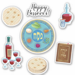 Happy Passover Spring Pesach Seder Symbole Aufkleber