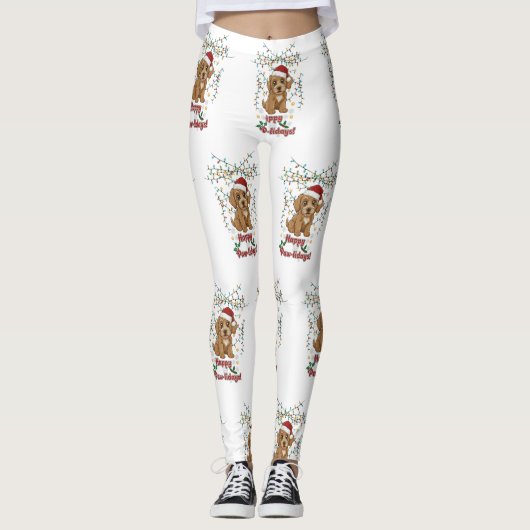 Happy Paw-lidays Christmas Cockapoo Design Leggings (Vorderseite)