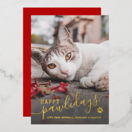 Happy Pawlidays Cat Foto Pet Red Christmas Real Folien Feiertagskarte
