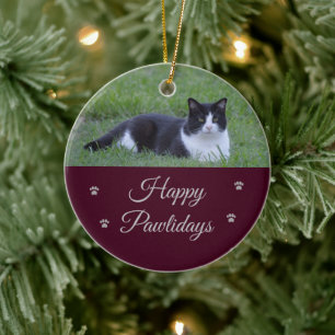 Happy Pawlidays Cat Foto Weihnachten Keramik Ornament