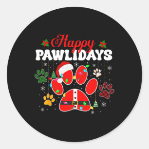 Happy Pawlidays Christmas Lights Dog Paw Animal Lo Runder Aufkleber