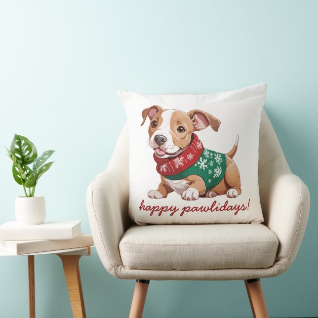 Happy Pawlidays | Christmas Sweater Pitbuli Welpe Kissen (Stuhl )