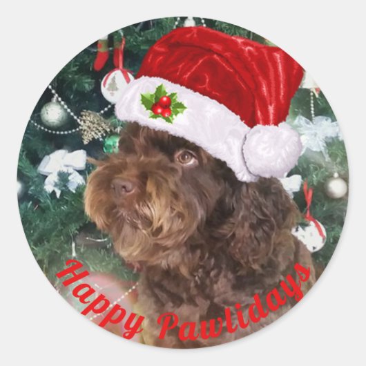 Happy Pawlidays Classic Round Sticker (Vorderseite)