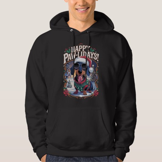 Happy Pawlidays Dackel Frohe Weihnachtsfeiertage Hoodie (Vorderseite)