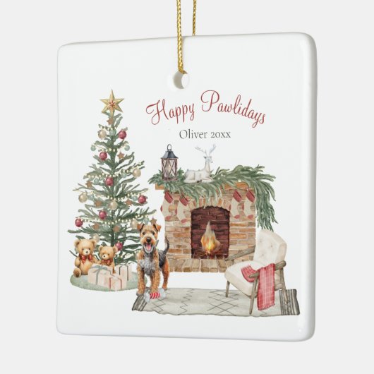 Happy Pawlidays Dog Design - Airedale Keramikornament (Links)