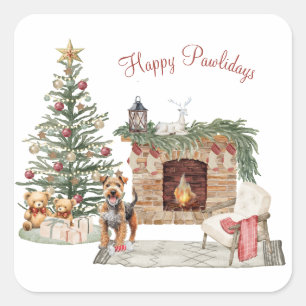Happy Pawlidays Dog Design - Airedale Quadratischer Aufkleber