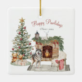 Happy Pawlidays Dog Design - Alaskan Malamute Keramikornament (Rückseite)
