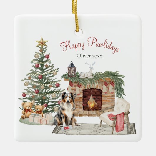 Happy Pawlidays Dog Design - Australian Shepherd Keramikornament (Vorderseite)
