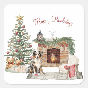 Happy Pawlidays Dog Design - Australian Shepherd Quadratischer Aufkleber