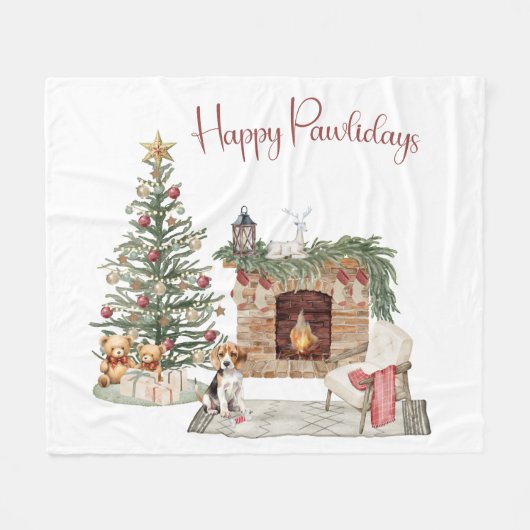 Happy Pawlidays Dog Design - Beagle Fleecedecke (Vorderseite (Horizontal))