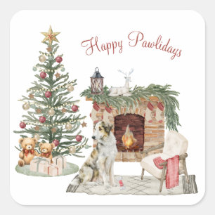 Happy Pawlidays Dog Design - Borzoi Quadratischer Aufkleber