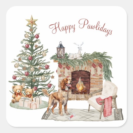Happy Pawlidays Dog Design - Brittany Spaniel Quadratischer Aufkleber (Vorderseite)