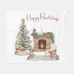 Happy Pawlidays Dog Design - Cavapoo Fleecedecke
