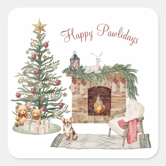 Happy Pawlidays Dog Design - Chihuahua Quadratischer Aufkleber (Vorderseite)