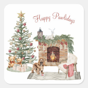 Happy Pawlidays Dog Design- Cocker Spaniel Quadratischer Aufkleber