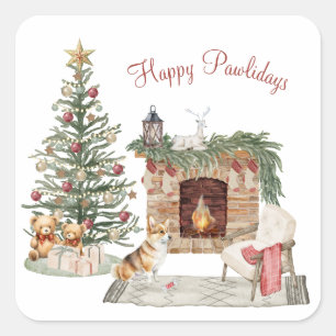Happy Pawlidays Dog Design - Corgi Quadratischer Aufkleber