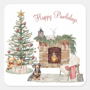 Happy Pawlidays Dog Design - Dackel Quadratischer Aufkleber