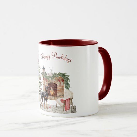 Happy Pawlidays Dog Design - Doberman Pinscher Tasse (VorderseiteRechts)