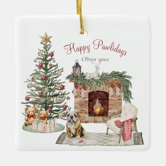 Happy Pawlidays Dog Design - English Bulldog Keramikornament (Vorderseite)