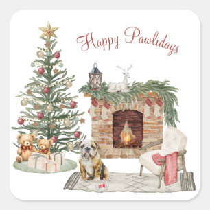 Happy Pawlidays Dog Design - English Bulldog Quadratischer Aufkleber